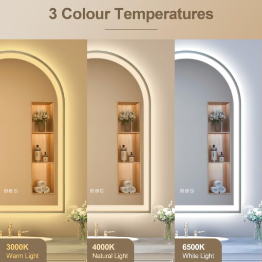 STARLEAD 36"x24" LED-Bathroom-Mirror-with-Lights, Wall-Mounted with Bluetooth Speaker, Anti-Fog, 3 Color Temperature, Dimmable Brightness, Waterproof, Tempered Glass, Frontlit & Backlit, Arched - Image 4