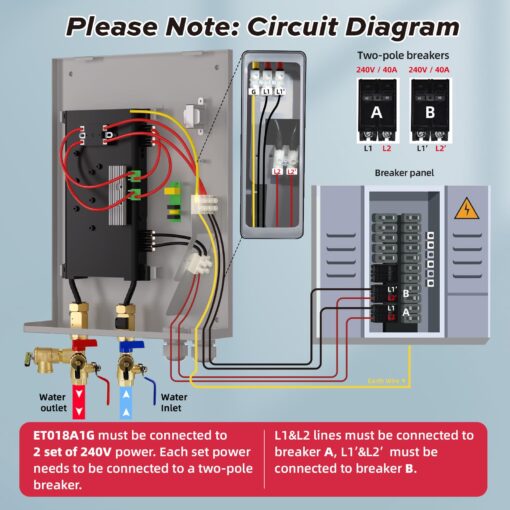 FOGATTI Tankless Water Heater Electric, Up to 4.4 GPM, 18kW 240V Instant Endless Water Heater, 2-3 Point of Use Hot Water for The Whole House Shower, ETL Certified - Image 5