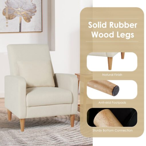 COLAMY Fabric Accent Living Room Chairs Set of 2, Upholstered Arm Chair Reading Side Chair, Single Sofa with Back Pillow and Wood Legs, Beige - Image 5