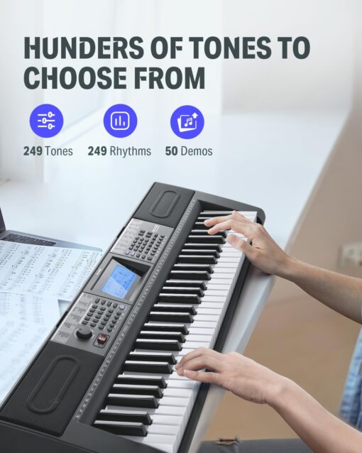 Donner 61 Key Keyboard Piano, Electric Piano Keyboard Kit with 249 Voices, 249 Rhythms - Includes Piano Stand, Stool, Microphone, Gift for Beginners, Black (DEK-610S) - Image 7