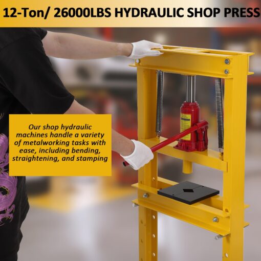 12 Ton Shop Press H Frame Press, 12 Ton Hydraulic Press H Frame Garage Floor Press with Plate, Adjustable Working Table Height Hydraulic Shop Floor Press for Gears and Bearings - Image 9