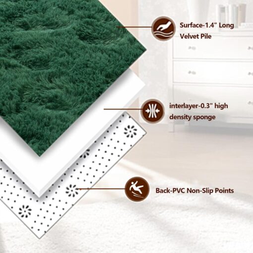 Fluffy Rugs for Living Room, Soft Shaggy for Bedrooms, Deep Green Area Rug, Cozy Fuzzy Carpet for Kids, Perfect Indoor Decor for Boys and Girls 9x12 Feet - Image 2