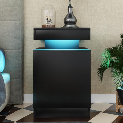 oneinmil Nightstand Set of 2 with LED Lights,Night Stand with Storage Cabinet for Bedroom,Bedside Table with LED, Black - Image 4