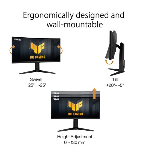 ASUS TUF Gaming 30” 21:9 1080P Ultrawide Curved HDR Monitor (VG30VQL1A) - WFHD (2560 x 1080), 200Hz (Supports 144Hz), 1ms, Extreme Low Motion Blur, FreeSync Premium, Eye Care, DisplayPort, HDMI,Black - Image 11