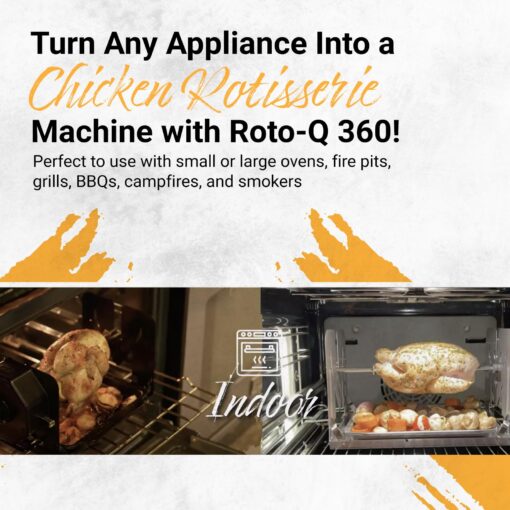 ROTO-Q 360 Family Bundle Rotisserie Kit - Non-Electric Wind-Up Spit Roaster with Rotisserie Basket, Flat Cage, Skewer Set, and Cooking Mat for Grills, Ovens, and Smokers - Indoor & Outdoor BBQ Use - Image 4