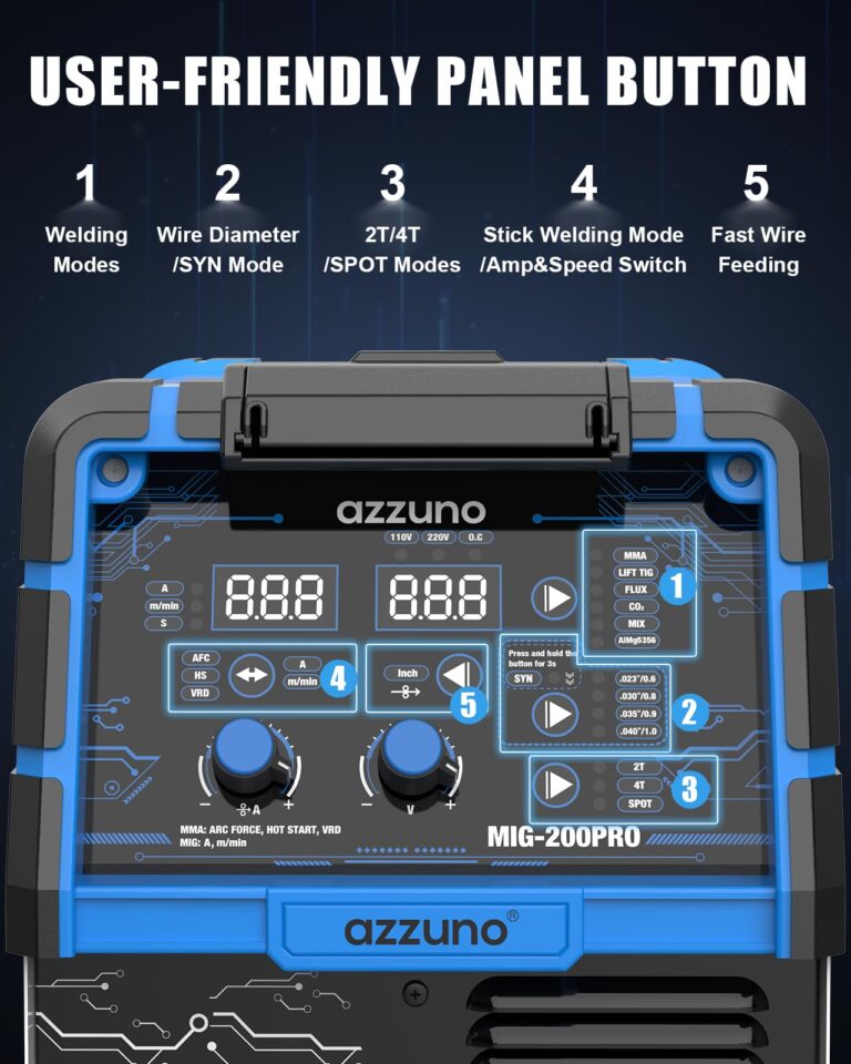 AZZUNO 200A MIG Welder Machine 110V/220V, 8 in 1 Welding Machine Aluminum MIG/Spool Gun Compatible/Gas MIG/MAG/Flux Core MIG/Spot MIG/Lift TIG/Stick Welding, Multiprocess Welder - Image 5