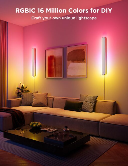 Govee Wall Sconces Set of Two, RGBIC LED Wall Lights, Works with Matter & Alexa, Music Sync, Plug in Wall Mount Light, Dimmable Modern Room Light for Living Room Bedroom Hallway, 2 Pack - Image 9