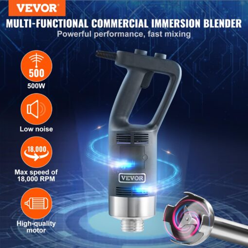 VEVOR Commercial Immersion Blender, 500 Watt 20Inch Heavy Duty Hand Mixer, Variable Speed Mixer with 304 Stainless Steel Blade, Multi-Purpose Portable Mixer for Soup, Smoothie, Puree, Baby Food - Image 9