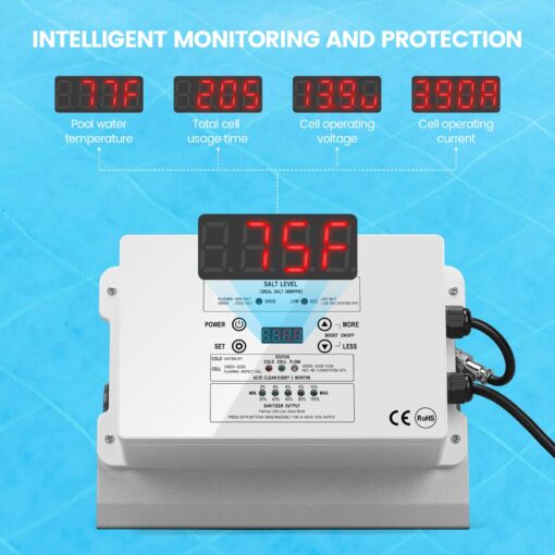 Saltwater Pool System, Westaho Salt Chlorine Generator with USA Titanium Cell for Above Ground Pools Up to 15,000 Gallons, Compatible with Intex Pool, IP 66 Waterproof - Image 7