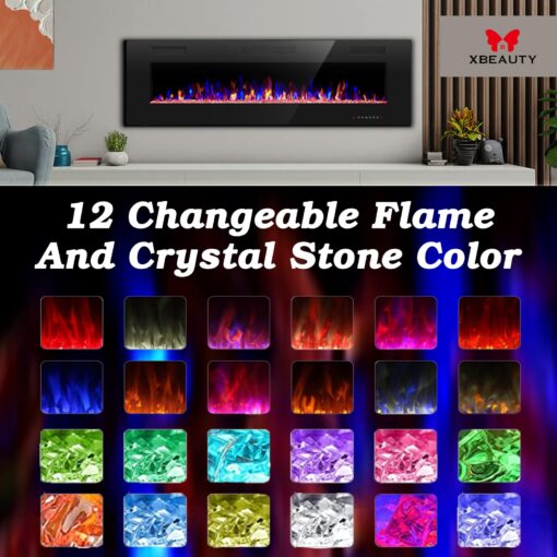 60" Electric Fireplace in-Wall Recessed and Wall Mounted 1500W Fireplace Heater and Linear Fireplace with Timer/Multicolor Flames/Touch Screen/Remote Control - Image 7