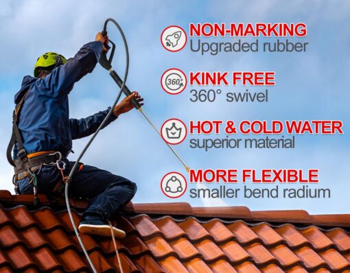 YAMATIC Non Marking 3/8" Pressure Washer Hose 150FT 4200 PSI, Kink Resistant Swivel 3/8" Quick Connect, Rubber Steel Braided Wear Resistant Industry Grade for Hot/Cold Water Gas Power Washer - Image 7