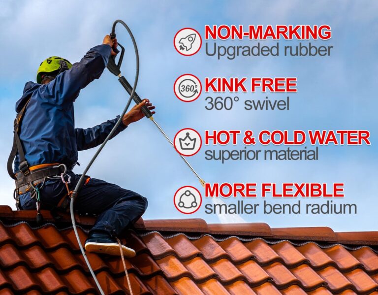 YAMATIC Non Marking 3/8" Pressure Washer Hose 125FT 4200 PSI, Kink Resistant Swivel 3/8" Quick Connect, Rubber Steel Braided Wear Resistant Industry Grade for Hot/Cold Water Gas Power Washer - Image 7