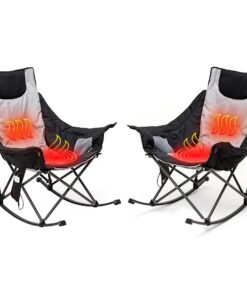 SUNNYFEEL Oversized Heated Camping Chair 2 Pack, Folding Rocking Camping Chairs with Luxury Padded Recliner,Carry Bag, 500 LBS Heavy Duty for Lawn/Outdoor/Picnic/Patio, Portable Rocker Camp Chair