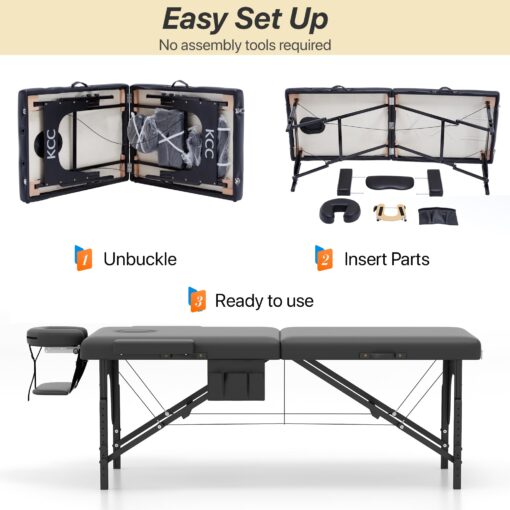 KCC Memory Foam Massage Table Premium Portable Foldable Massage Bed Height Adjustable, 84 Inches Long 28 Inchs Wide Home Salon Spa Bed Tattoo Table with Accessories &Carrying Case, Easy Set Up - Image 5