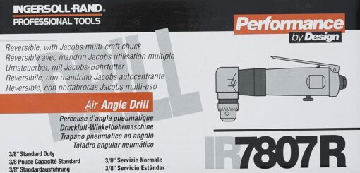 Ingersoll Rand 7807R 3/8” Reversible Air Angle Drill, Standard Duty, 1800 RPM, Quiet, Durable Jacobs Multi-Craft Chuck, Grease Plug - Image 4