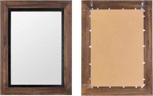 YOSHOOT Rustic Wooden Framed Wall Mirror, Natural Wood and Iron Bathroom Vanity Mirror for Farmhouse Decor, Vertical or Horizontal Hanging, 53" x 28", Brown - Image 5