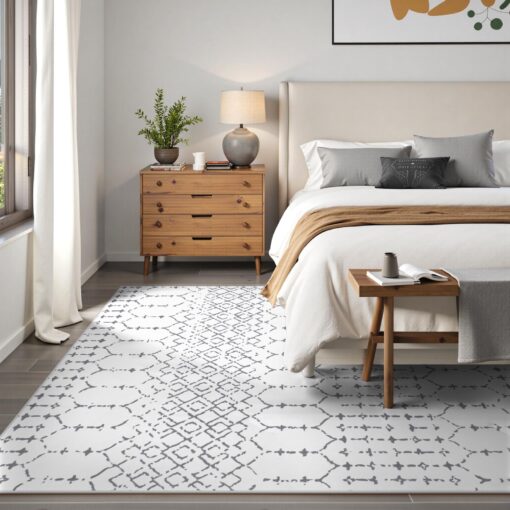 Lahome Moroccan 9x12 Washable Area Rug - Non-Slip Washable Ultra-Thin Soft Large Rug for Living Room, Modern Geometric Print Stain Resistant Carpet for Bedroom Dining Room, White - Image 7