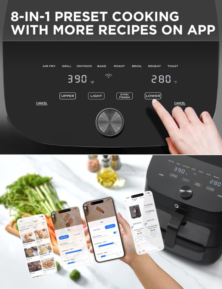 Midea Dual Basket Air Fryer Oven 11 Quart 8 in 1 Functions, Clear Window, Smart Sync Finish, Works with Alexa, Wi-Fi Connectivity, 50+ App Recipes for family meals, Bake, Roast, Grill, Broil, Toast - Image 3