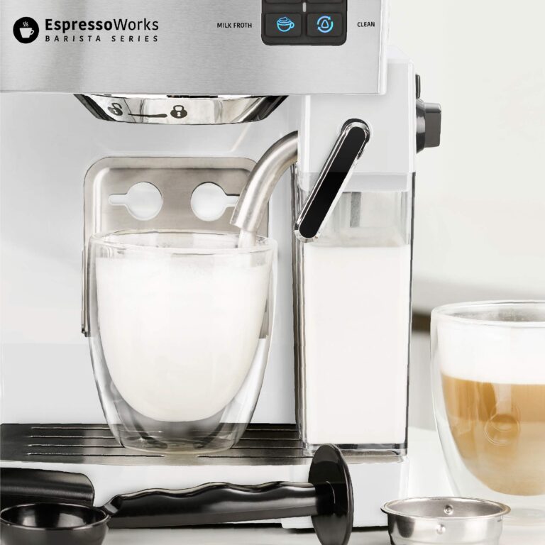 EspressoWorks 19-Bar Espresso, Latte and Cappuccino Maker 10-Piece Set - Brew Cappuccino and Latte with One Button - Espresso Machine with Milk Steamer 1250W - Coffee Gifts (White) - Image 7