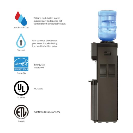 Brio Limited Edition Top Loading Water Cooler Dispenser - Black Stainless Steel - Hot & Cold Water, Child Safety Lock, Holds 3 or 5 Gallon Bottles - UL/Energy Star Approved - Image 6