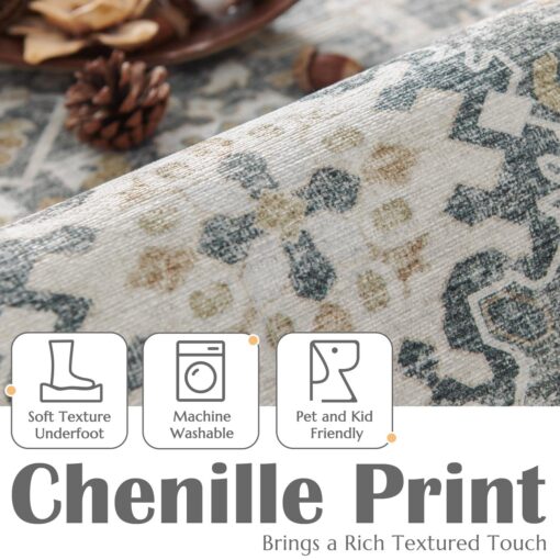 jinchan Area Rug 8x10 Washable Living Room Rug Vintage Distressed Gray Multi Floral Floor Cover Indoor Mat Retro Carpet Bedroom Kitchen Office Farmhouse Grey - Image 6