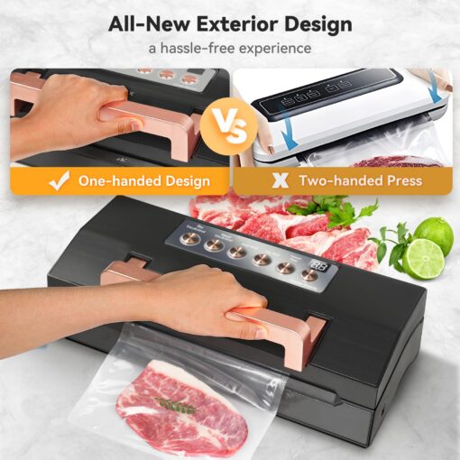 2025 Black Stainless Steel Food Vacuum Sealer, VACAPEX Deluxe Vacuum Sealer Machine with 11" Double Heat Seal and Automatic One-Touch System, Bags Storage & Cutter, Easy-Lock Handle with 2 Bag Rolls - Image 5