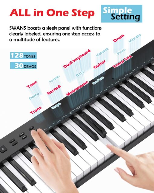 NikoMaku Piano Keyboard 88 Keys Semi-weighted Compact Portable Digital Piano Set for Beginners with Stand, Carrying Case, Sustain Pedal, Headphones, SWAN-S Black - Image 4
