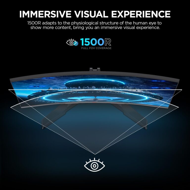KOORUI Curved 27 Inch Gaming Monitor, Full HD 1080p R1500 180Hz VA Computer Monitor, 99% sRGB, Built-in Adaptive Sync, 1 x Display Port 1.2 & 2 x HDMI 2.0, Eye Care, VESA Compatible, Black 27E6CA - Image 7