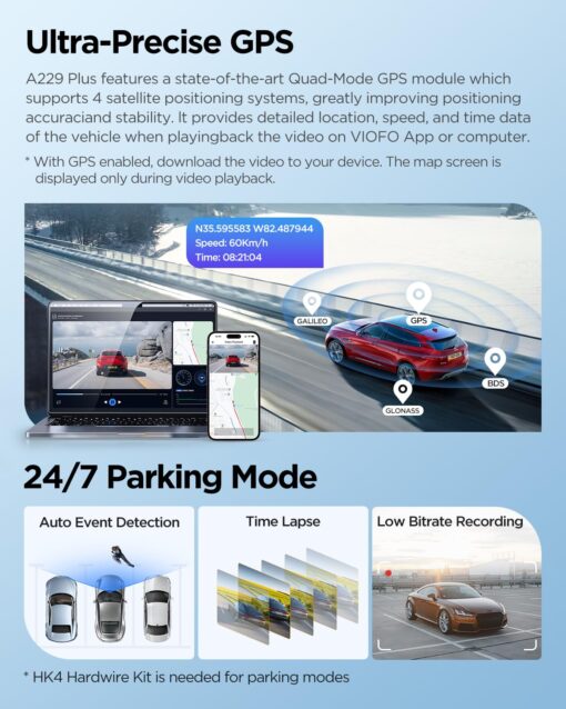 VIOFO A229 Plus Dash Cam Front and Rear, Dual STARVIS 2 Sensors, 2 Channel HDR, 1440P+1440P Voice Control Car Dash Camera, 5GHz Wi-Fi, Support 512GB Max, Voice Control, Ultra-Precise GPS - Image 4