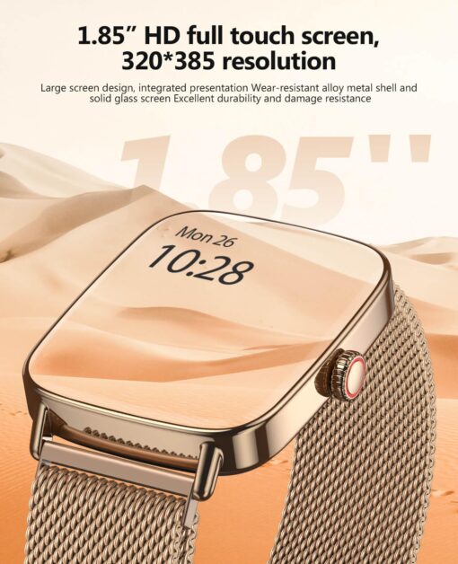 2025 Smart Watches for Women, 1.85" AI Voice Smartwatch, 24/7 Heart Rate Monitor, Stress/SpO2/Sleep Tracker, IP68 Waterproof, Weather, 100+ Sports Fitness Tracker for Android iOS Glod Metal - Image 3