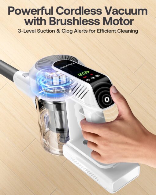 Cordless Vacuum Cleaner, 40Kpa 45Mins Vacuum Cleaners for Home, 8-in-1 Lightweight Stick Vacuum with Powerful Suction, Anti-tangle Wireless Vacuum for Carpet, Tile, Pet Hair, Hardwood Floors, White - Image 5