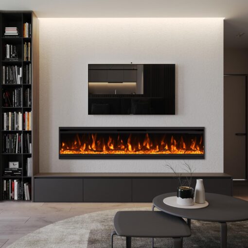30 inch Electric Fireplace, Ultra-Thin Electric Fireplace Inserts, Ultra-Narrow Frame, Wall Mounted and Recessed Fireplace, Log & Crystal, Touch Screen & Remote Control, 1500W - Image 6