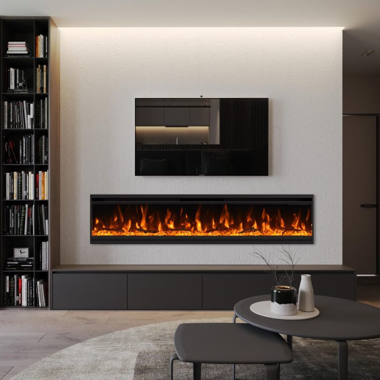 30 inch Electric Fireplace, Ultra-Thin Electric Fireplace Inserts, Ultra-Narrow Frame, Wall Mounted and Recessed Fireplace, Log & Crystal, Touch Screen & Remote Control, 1500W - Image 6