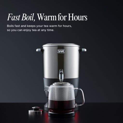SAKI Chaiovar Electric Samovar - 4L Stainless Steel Electric Tea Maker, Temperature Display, Large Ceramic Teapot, Boil Dry & Auto Shut Off, Best for Persian, Russian, and Turkish Tea (Silver) - Image 3