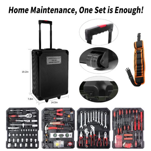 Tool Sets for Men, Tool Kit with Rolling Box, Complete Household Set, Aluminum Trolley Case Sets, Gift on Father's Day - Image 4