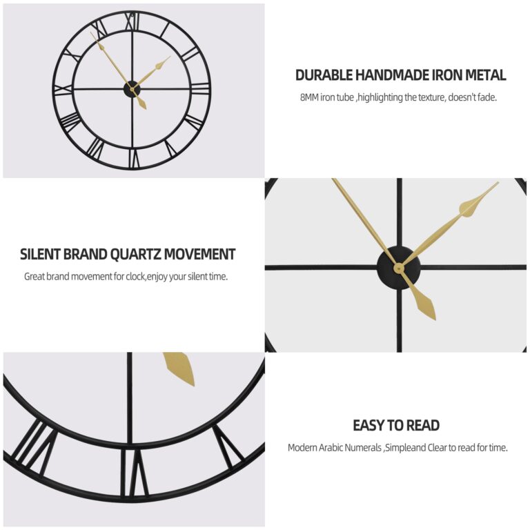 LEIKE 40 Inch Extra Large Modern Wall Clock, Oversize Rustic Round Nearly Silent Battery Operated, Black Metal Roman Numerals Wall Clocks for Living Room, Bedroom, Entrance Home Decor - Image 8