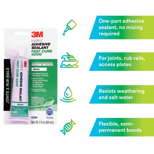 Lumitec SeaBlaze Mini LED Surface Mount Underwater Boat Light, 2 Per Pack, Blue - 101246 & 3M Marine Adhesive Sealant Fast Cure 4200 (05260) – Semi-Permanent Flexible Adhesive Sealant 3 Ounces - Image 3