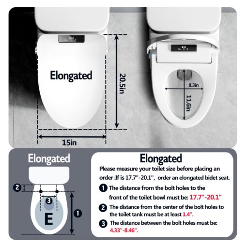 XCQQ Bidet Toilet Seat Elongated, Bidet with Warm Water and Air Dryer, Heated Toilet Seat, Multiple Spray Modes for Family Members, Self Cleaning Nozzle, Night Light, Remote Control - Image 3