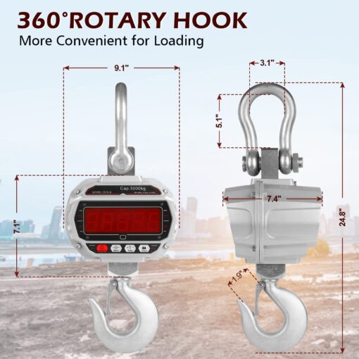 Hyindoor 5000kg/11000lbs Crane Scale 5Ton Digital Hanging Scale Heavy Duty Industrial Electronic Scale with Hook - Image 2