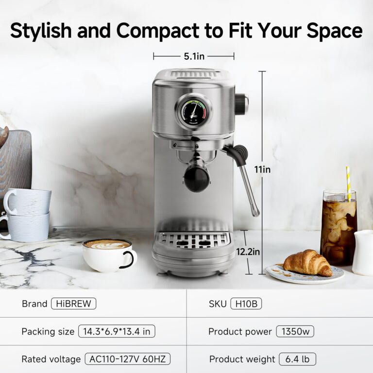 HIBREW H10B Programmable Espresso Machine, Brushed Stainless Steel, Adjustable Temperature and Cup Volume, Steam Wand for Milk Frother - Image 2