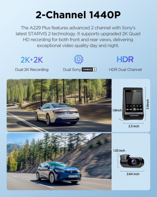 VIOFO A229 Plus Dash Cam Front and Rear, Dual STARVIS 2 Sensors, 2 Channel HDR, 1440P+1440P Voice Control Car Dash Camera, 5GHz Wi-Fi, Support 512GB Max, Voice Control, Ultra-Precise GPS - Image 8