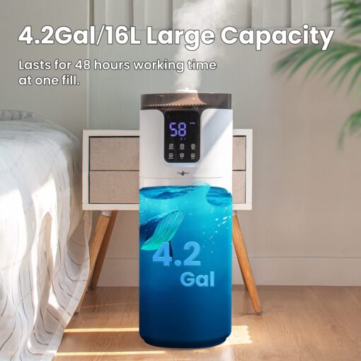 Humidifier large room, Lacidoll 16L/4.2Gal Whole house Humidifier 2000 sq.ft. Ultrasonic Cool Mist Humidifier for Home with Extension Tube, Quiet Bedroom Humidifier with Aroma Box, White - Image 6