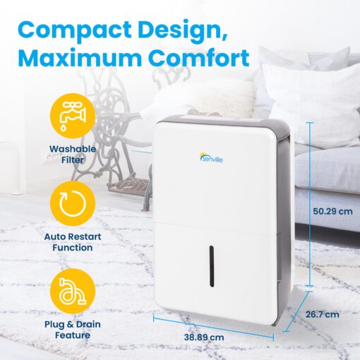 Senville 20 Pint Dehumidifier, Energy Star Certified, Washable Filter, Ideal for Basements, Bedroom, Living Space, Energy Star, Washable Filter, Up to 1,500 Sq. Ft., White - Image 4