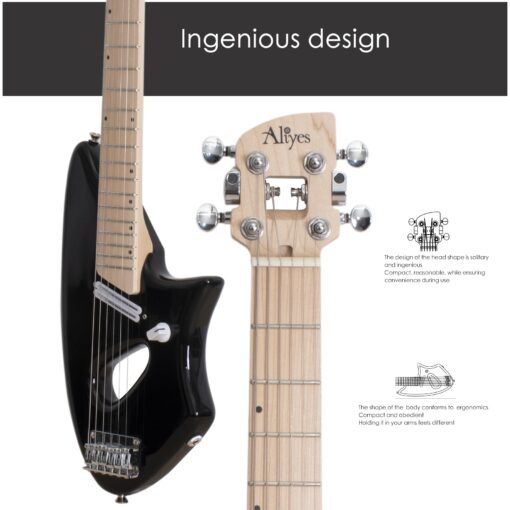 Aliyes Ultra Light Electric Guitar for Adult,Full 24 3/4" Scale for Travel and Practice,Portable Small Size Guitar Featherlight,Solid Wood Body Gig Bag, All Accessories (Black) - Image 3