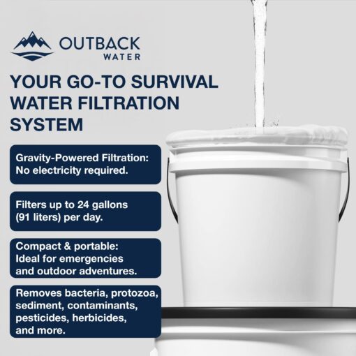 Outback Water Emergency Drinking Water Filter System w/Extra Filter Replacement Kit - Gravity Fed Bucket Water Filtration for Survival, Off-Grid, Disaster Preparedness, Travel, & Camping, Bug Out Kit - Image 5