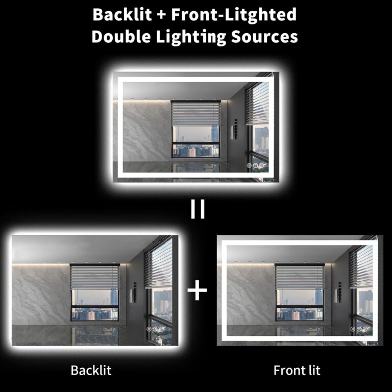 LOAAO 40X32 LED Bathroom Mirror with Lights, Anti-Fog, Dimmable, Backlit + Front Lit, Lighted Bathroom Vanity Mirror for Wall, Memory Function, Waterproof, Tempered Glass - Image 5