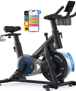 MERACH Exercise Bike, Brake Pad/Magnetic Stationary Bike with Exclusive App, Low Noise Indoor Cycling Bike with 270LBS Weight Capacity, Dumbbell Rack and Fitness Courses for Weight Loss