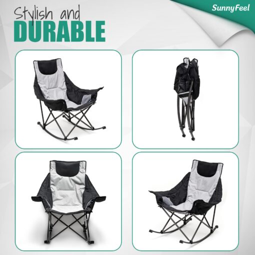 SUNNYFEEL Oversized Heated Camping Chair 2 Pack, Folding Rocking Camping Chairs with Luxury Padded Recliner,Carry Bag, 500 LBS Heavy Duty for Lawn/Outdoor/Picnic/Patio, Portable Rocker Camp Chair - Image 2