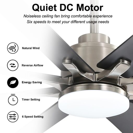 Sofucor 66 Inch Smart Ceiling Fan with Lights and Remote, APP Control, Compatible with Alexa/Google, Indoor Outdoor Low Profile Black Ceiling Fan with 3 Downrod for Living Room Farmhouse Patio - Image 5