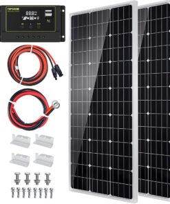 Topsolar Solar Panel Kit 200（2*100W) Watt 12 Volt Monocrystalline Off Grid System for Homes RV Boat + 30A 12V/24V Solar Charge Controller + Solar Cables + Z-Brackets for Mounting